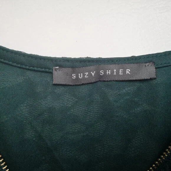 Suzy Shier Ladies Size XS Dark Green Long Sleeves Fitted at Waist Lace Blouse - Picture 3 of 10